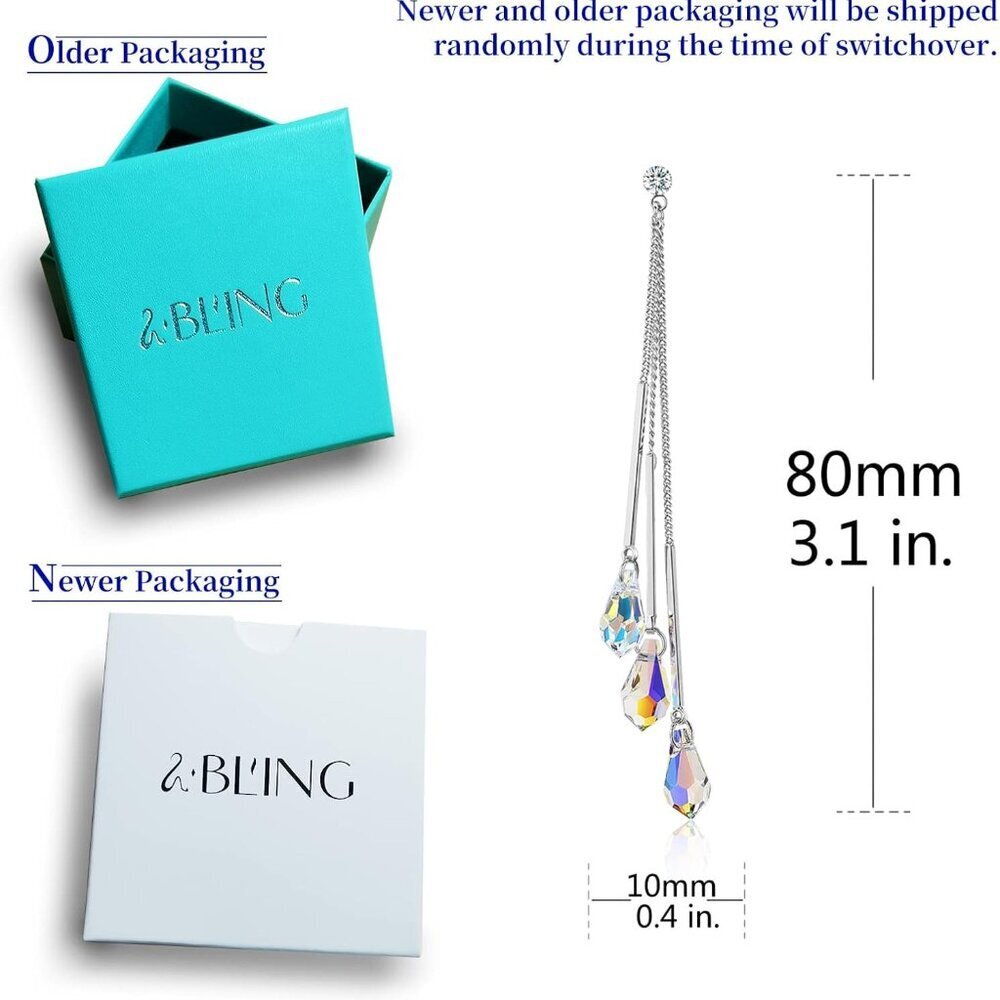 Women Crystal Earrings Aurora Borealis Long Platinum Plated Elegant Gift - Picture 6 of 6